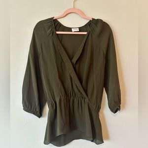 Parker NYC Silk Olive Faux Wrap Top